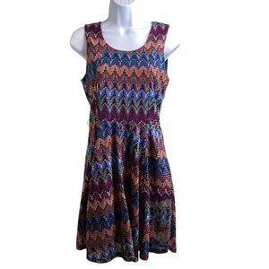 Desigual Women's Multicolor Chevron Fit & Flare Dress‎ Size S Boho Art To Wear
